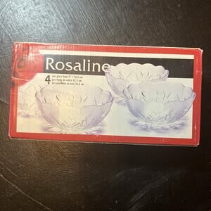 Rosaline 4-Piece 5” Glass Dessert Bowl Set – Rose Pattern, 12.5cm